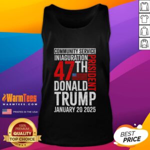 Donald Trump in a tank top promoting community service at his inauguration event, showcasing good citizenship and leadership.