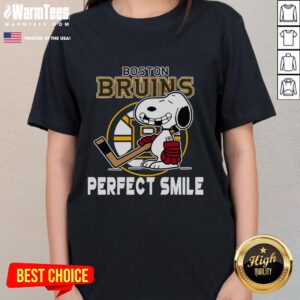 Boston Bruins Snoopy tee featuring a perfect smile from The Peanuts Movie, ideal for hockey-loving ladies.
