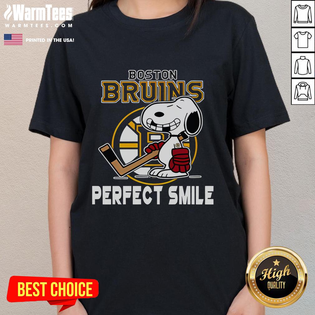 Boston Bruins Snoopy tee featuring a perfect smile from The Peanuts Movie, ideal for hockey-loving ladies.