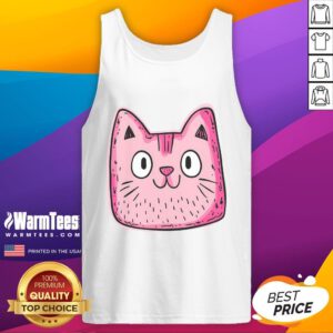 Smiling cat face with good pink whiskers on a trendy tank top, perfect for cat lovers and fashion enthusiasts.