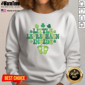 Alt Text: Cute leprechaun design on a pregnancy announcement sweatshirt for St. Patrick's Day celebration.