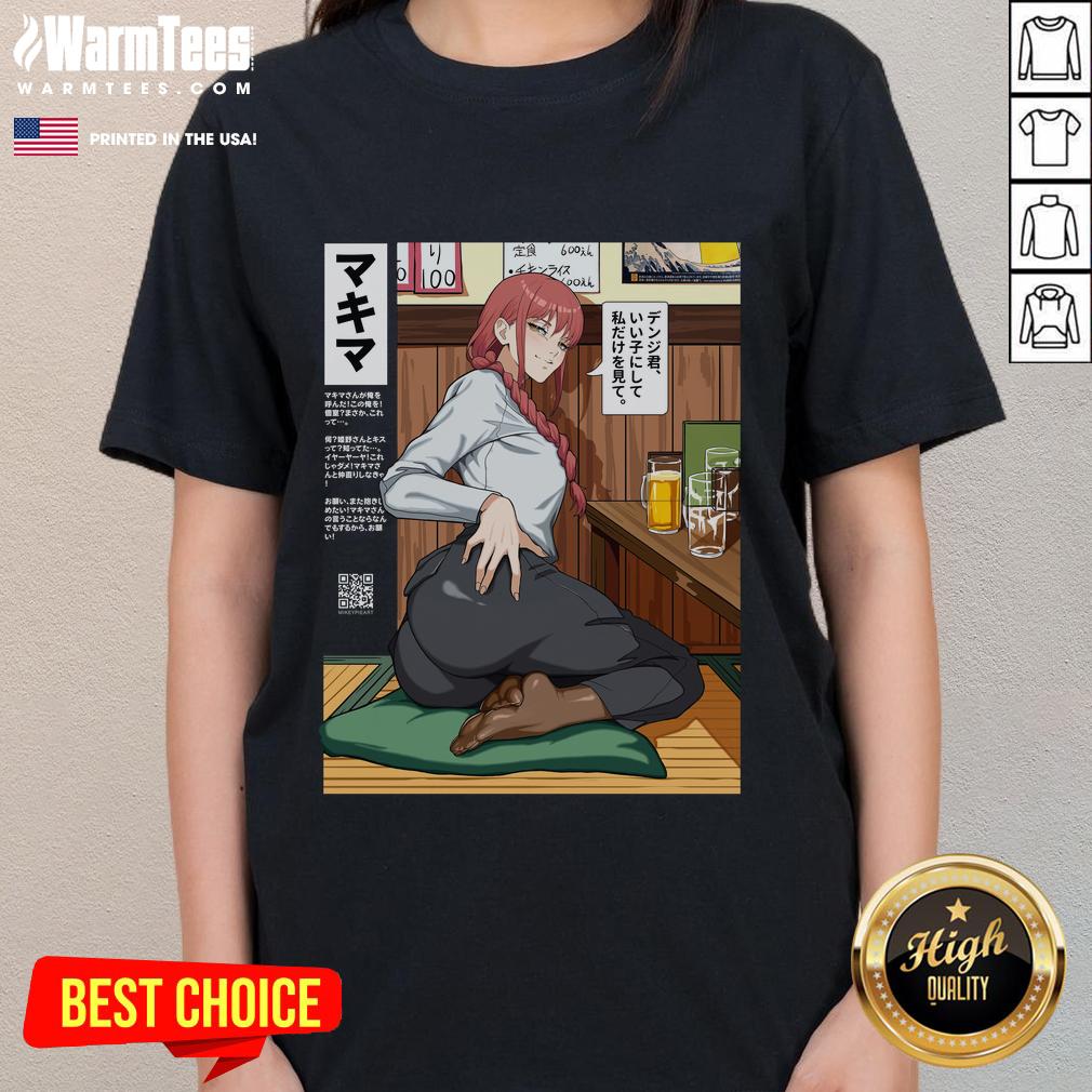 Hot Chainsaw Man Mikey Pie Makima Ass Ladies Tee featuring vibrant anime graphics and stylish design for fans.