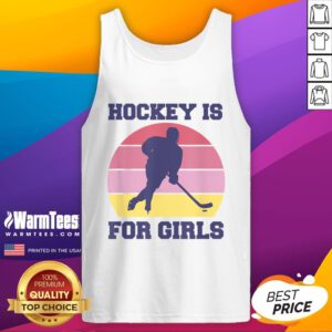 Girl wearing a stylish 'Hot Hockey Is For Girls' tank top, showcasing her love for hockey and sporty fashion.