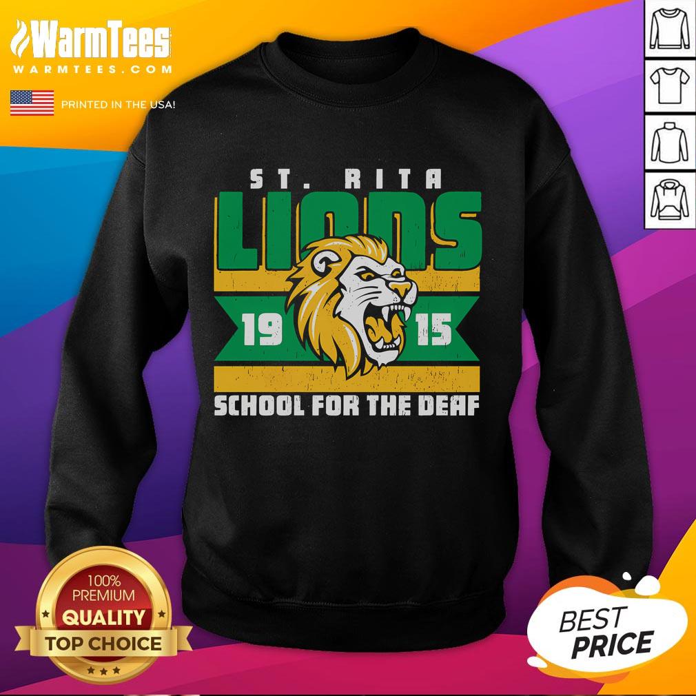 Official St. Rita School for the Deaf Lions sweatshirt, showcasing school pride and vibrant design for students and supporters.