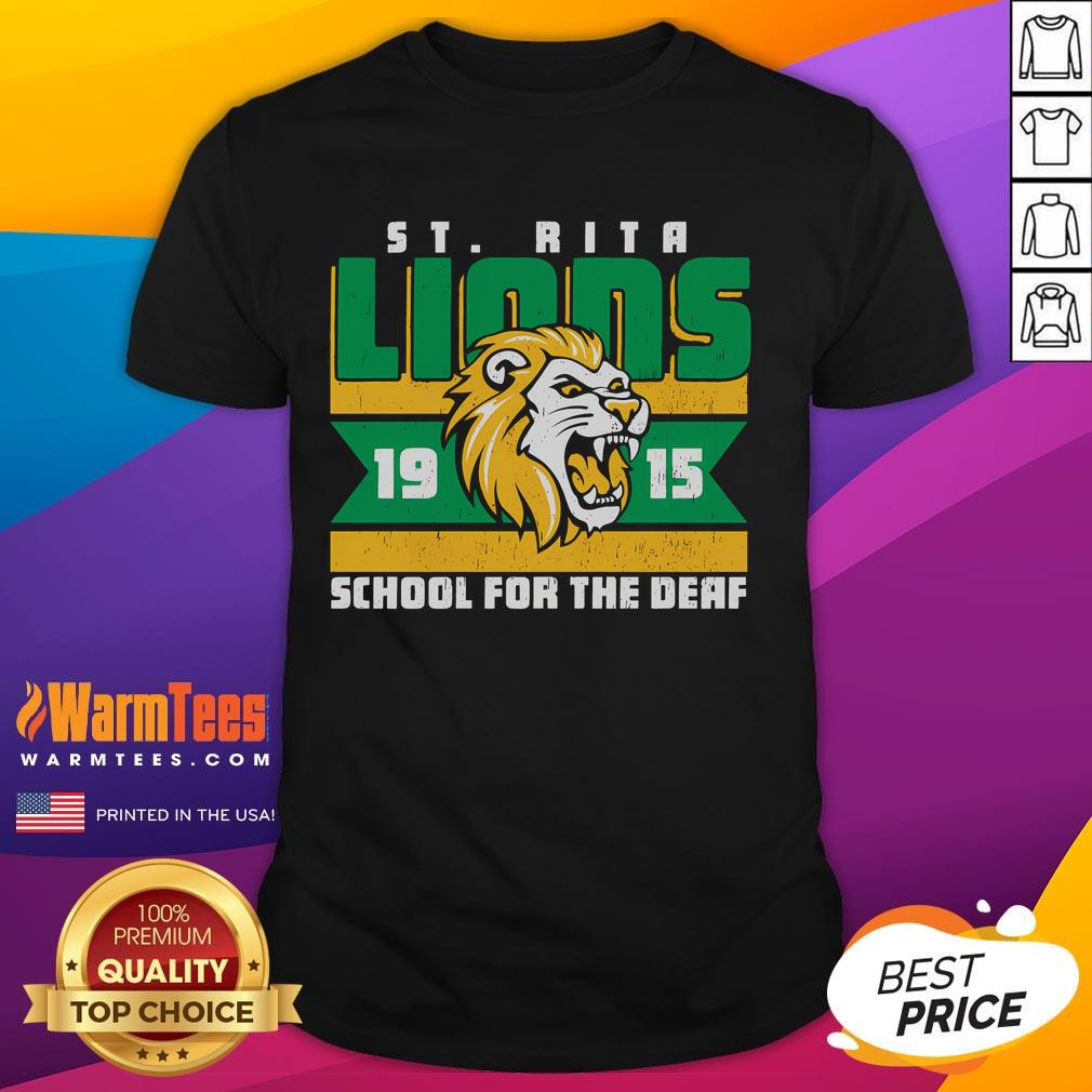 Official St Rita School For The Deaf Lions 19 15 T-Shirt featuring vibrant design and school spirit for students and supporters.