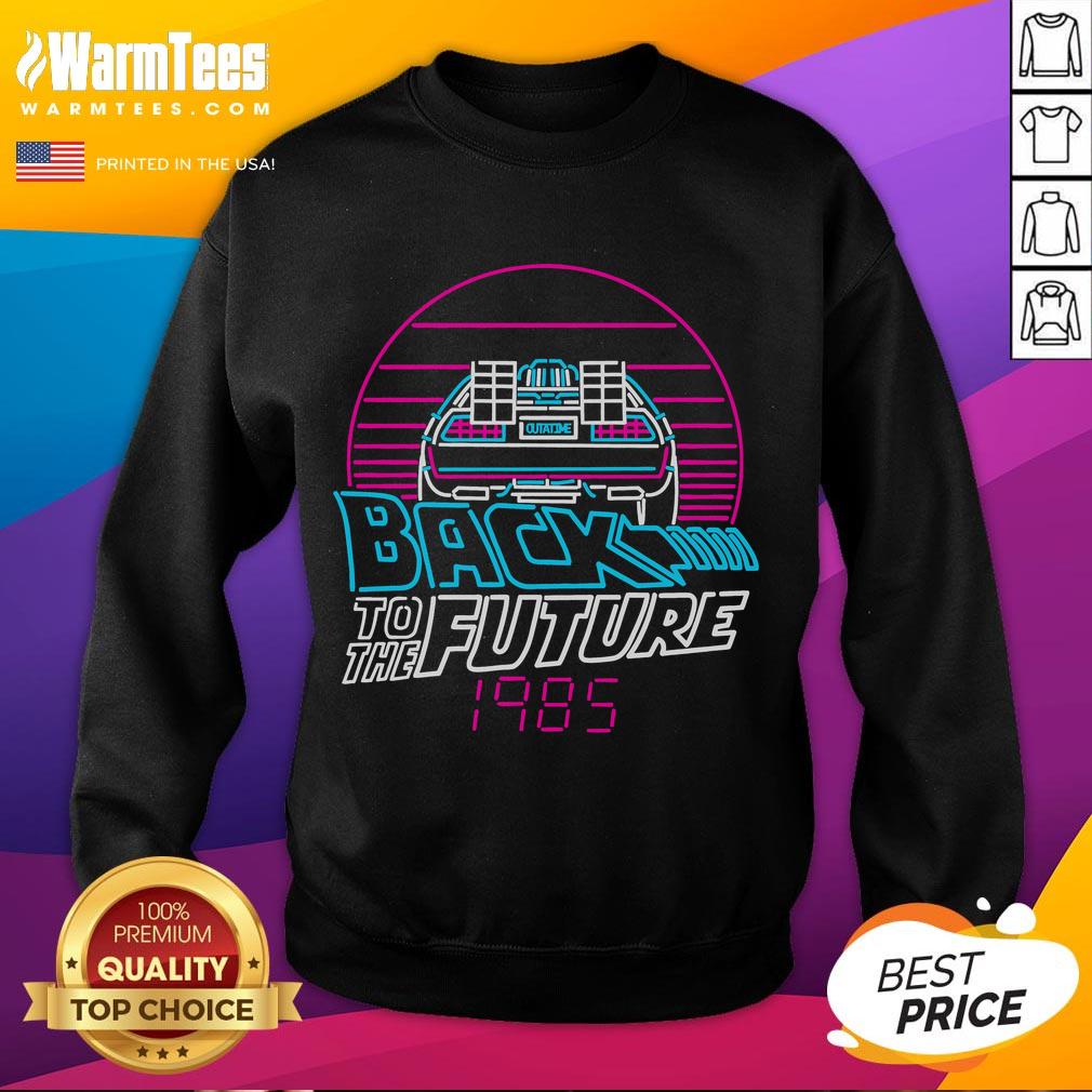 Awesome Back to the Future 1985 car retro sweatshirt featuring a nostalgic sunset design, perfect for movie fans.