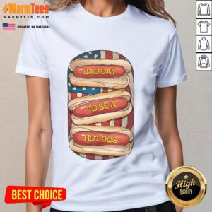 Awesome bad day to be a hot dog July 4th patriotic summer BBQ ladies tee design featuring fun graphics and vibrant colors.