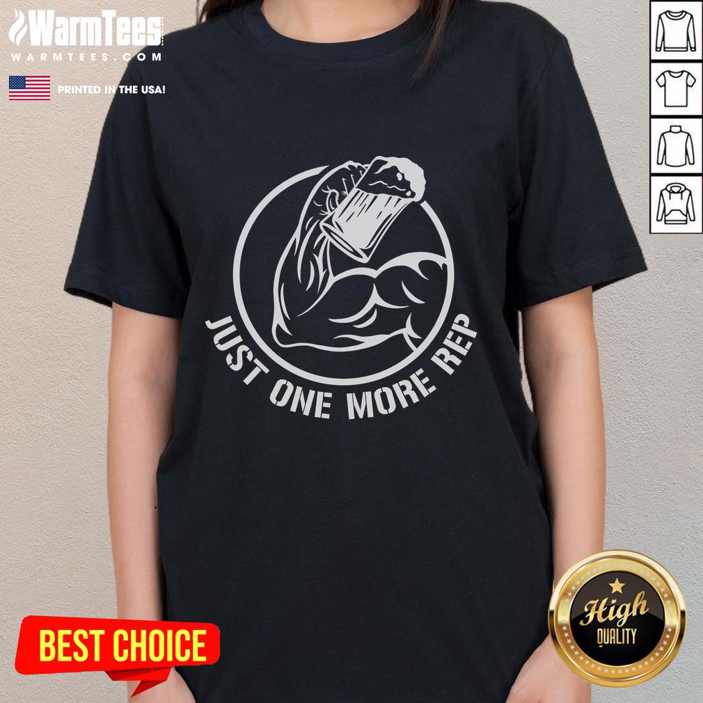 Awesome Beer Gym Just One More Rep Ladies Tee featuring a fun fitness design for beer lovers and gym enthusiasts.
