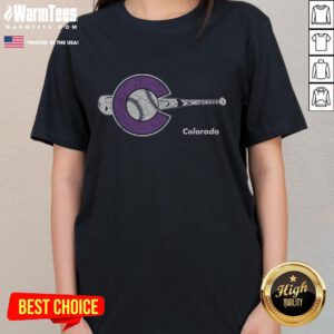 Awesome Colorado baseball bat graphic on a Colorado State ladies tee, perfect for fans and sports enthusiasts.