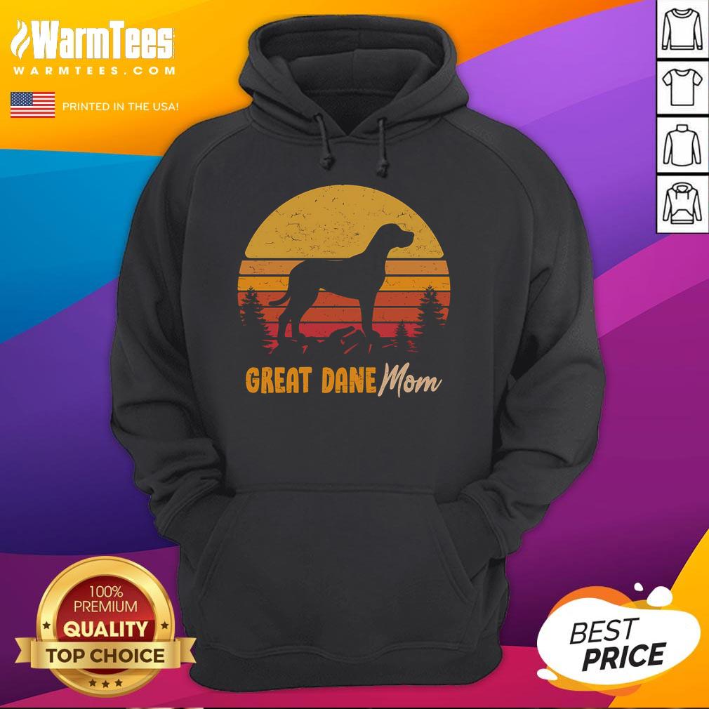 Awesome Great Dane Mom wearing a vintage retro dog hoodie, showcasing love for her pet with a stylish and cozy look.