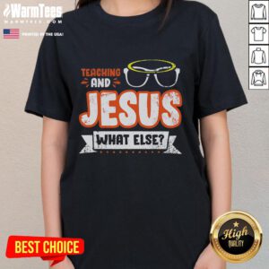 Awesome Teaching and Jesus Ladies Tee: Stylish shirt featuring inspirational text for faith-loving educators.