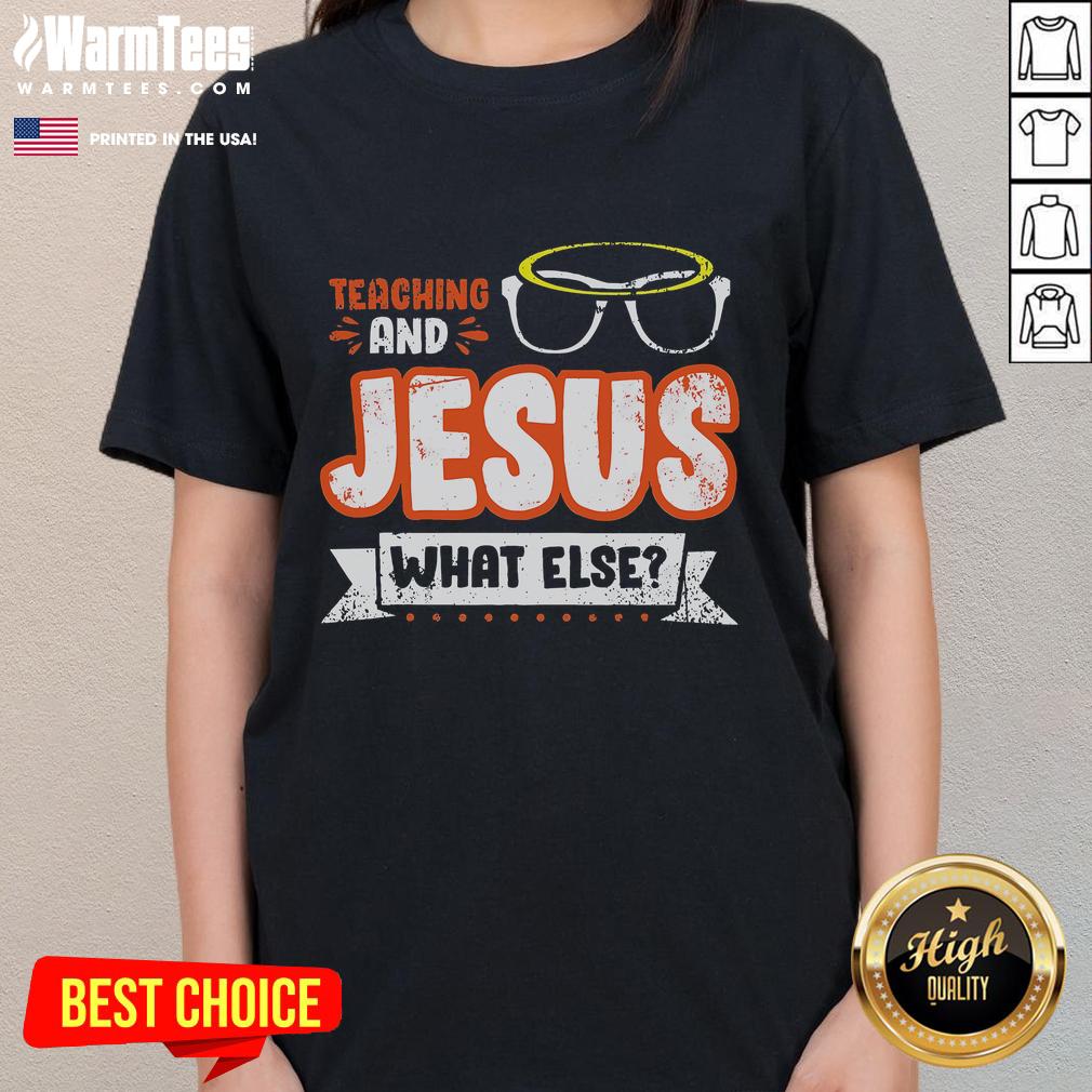 Awesome Teaching and Jesus Ladies Tee: Stylish shirt featuring inspirational text for faith-loving educators.
