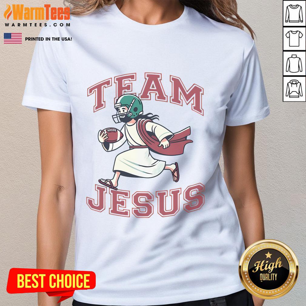 Awesome Team Jesus football lover tee for ladies, celebrating Christian faith and love for the Bible.