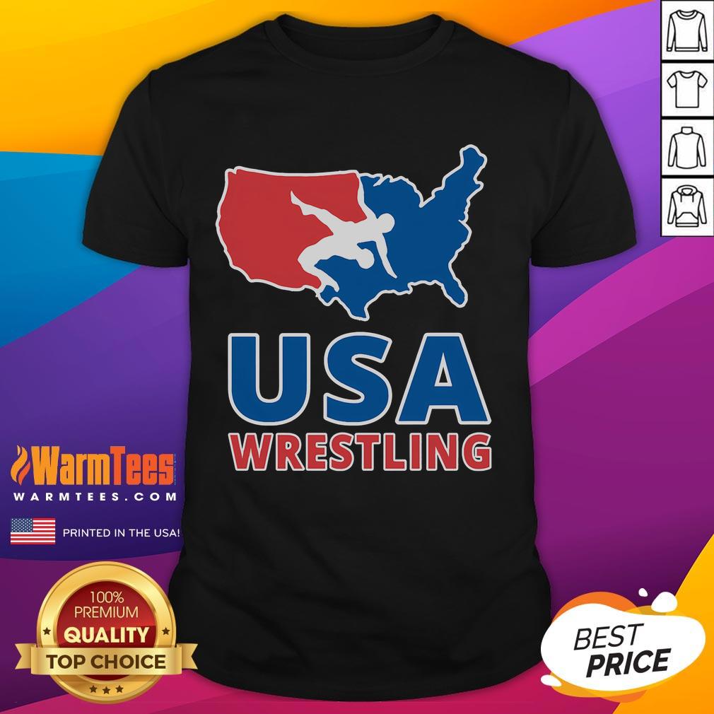Awesome USA Wrestling US Map T-Shirt featuring a vibrant design of the United States with wrestling themes and colors.