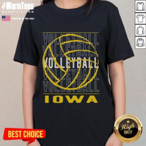 Awesome Volleyball Iowa layered repetitive ladies tee showcasing a stylish design for volleyball enthusiasts.