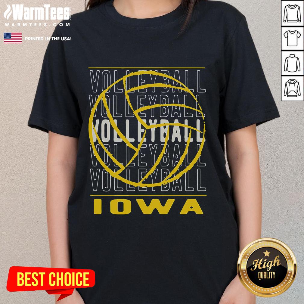 Awesome Volleyball Iowa layered repetitive ladies tee showcasing a stylish design for volleyball enthusiasts.