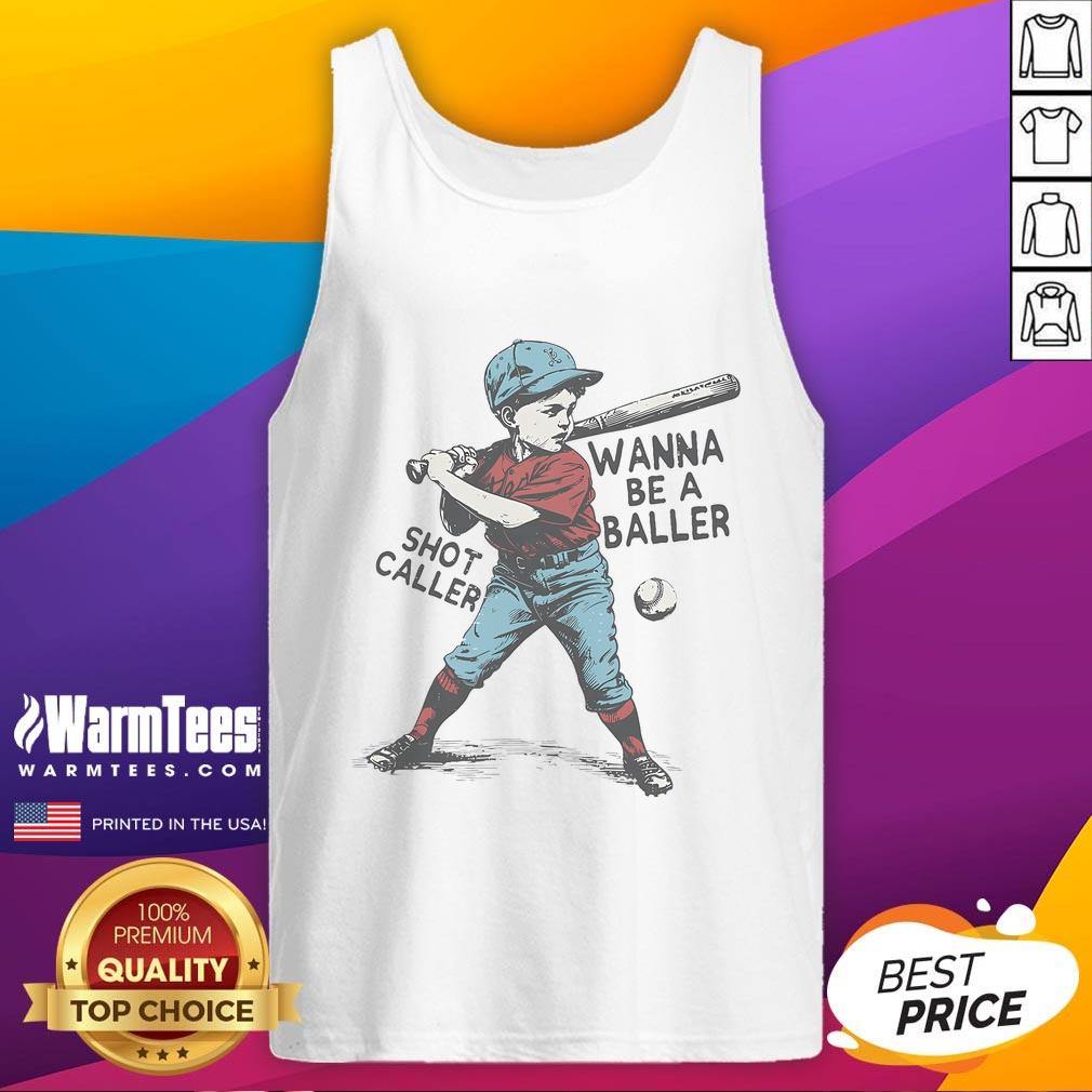 Retro game day baseball boy tank top featuring 'Wanna Be A Baller Shot Caller' design, perfect for young sports fans.