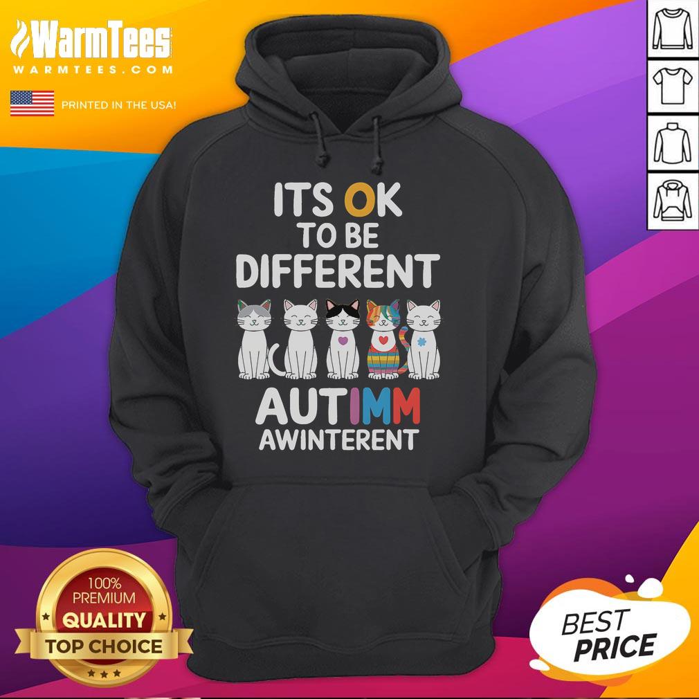 Cute Autism Awareness Cat hoodie with 'It's OK to be different' slogan, promoting acceptance and understanding.