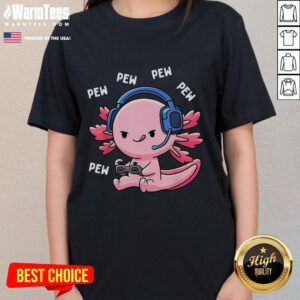 Adorable axolotl graphic on a gaming tee for ladies, perfect for anime and video game enthusiasts. Cute Axolotl Gaming Tee.