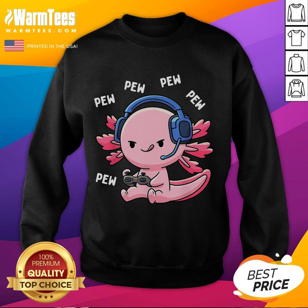 Adorable cute axolotl gaming anime sweatshirt for gamers featuring a colorful design perfect for video game lovers.