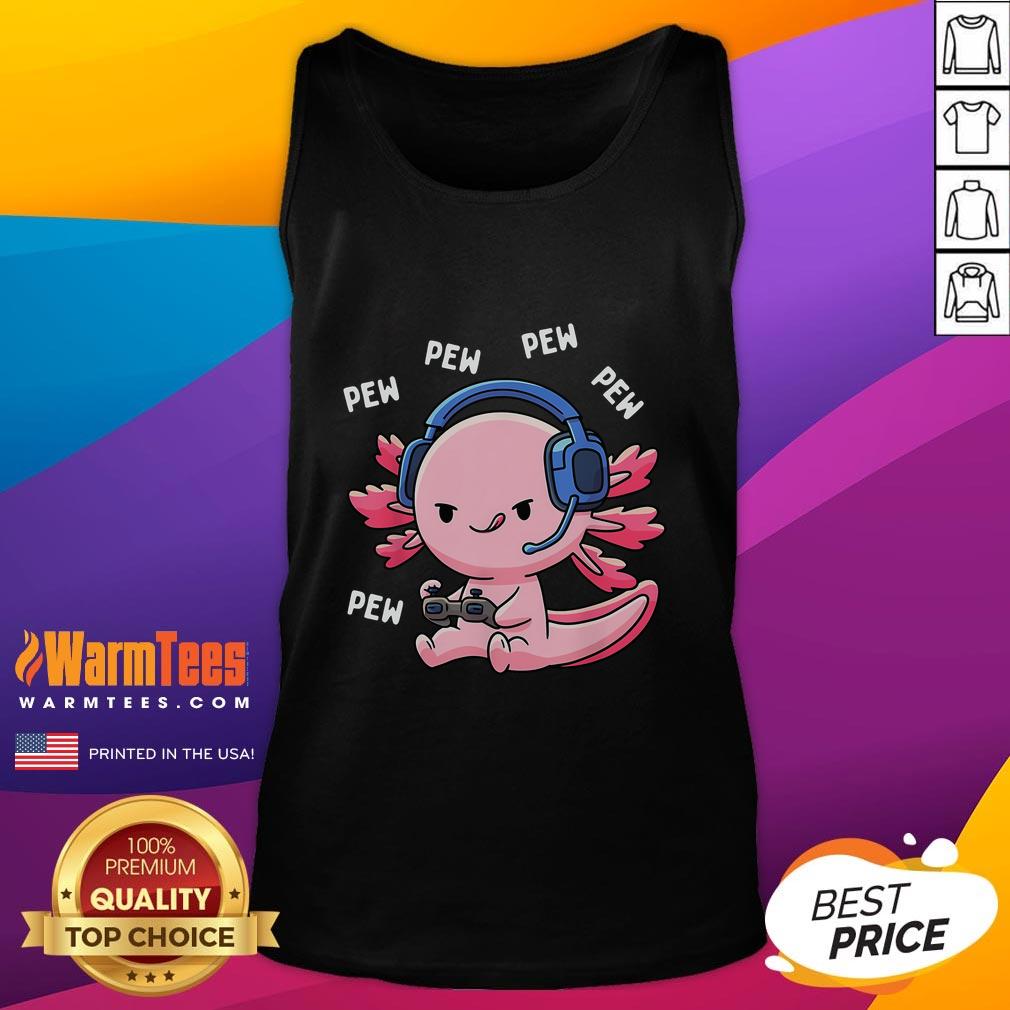 Adorable axolotl in gaming gear on a tank top, perfect for anime video game enthusiasts and PewDiePie fans.