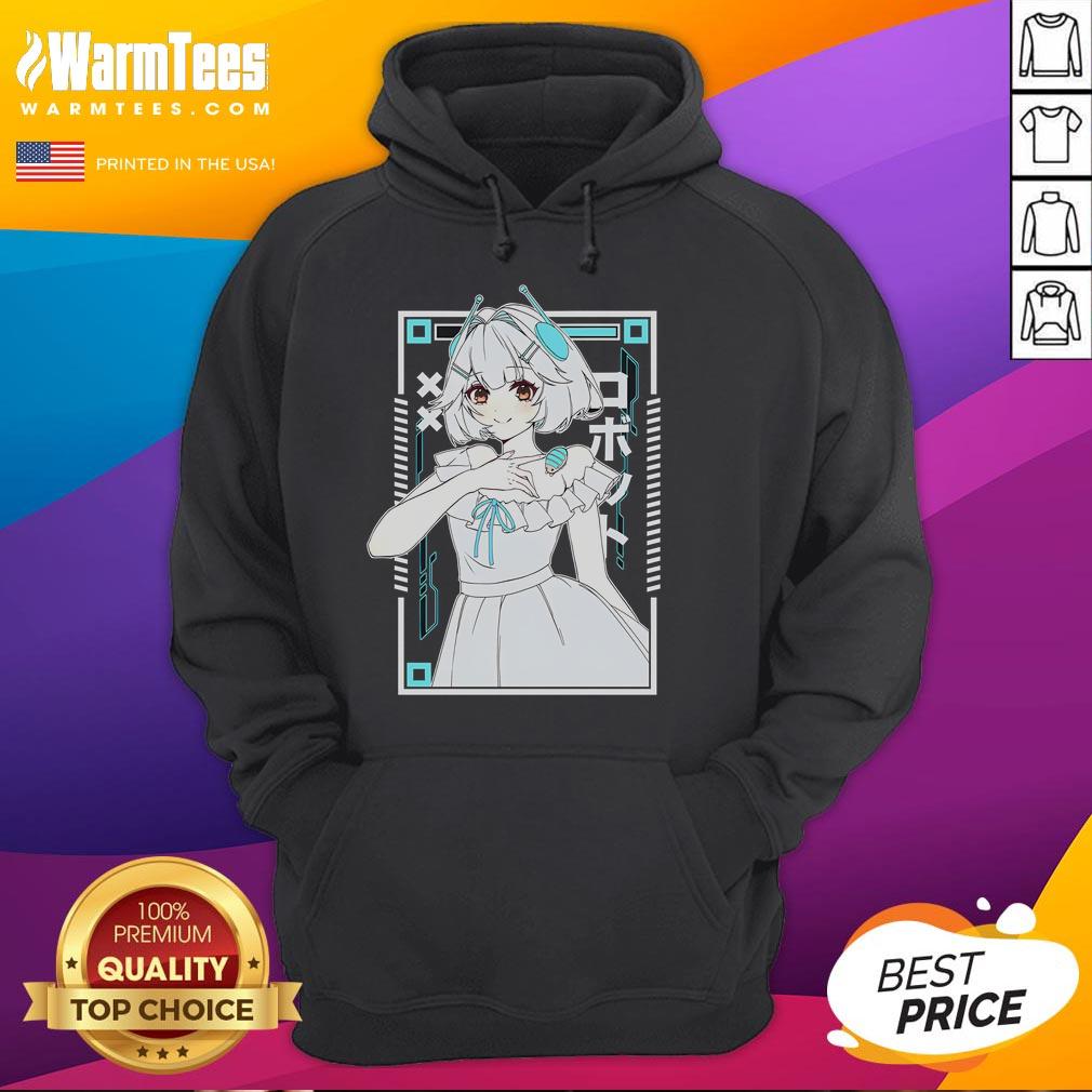 Cute Ellie Minibot wearing a sweet lil robot Vtuber hoodie, showcasing a playful and colorful design.