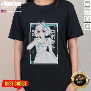 Adorable Cute Ellie Minibot design on a ladies tee, featuring a charming Vtuber robot character in vibrant colors.