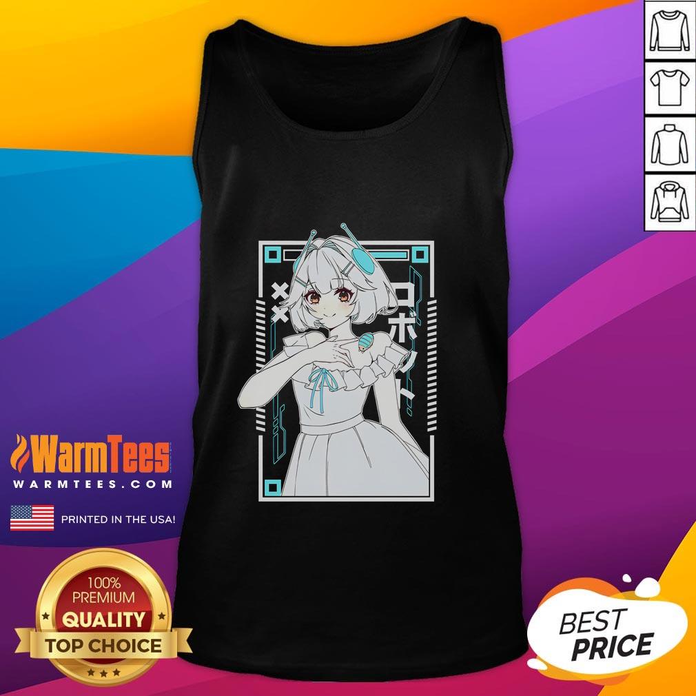 Cute Ellie Minibot in a sweet tank top, showcasing the adorable Vtuber robot design, perfect for fans and collectors.
