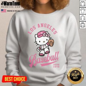 Alt Text: Cute Hello Kitty Los Angeles Dodgers sweatshirt featuring vibrant graphics, perfect for fans and cozy casual wear.