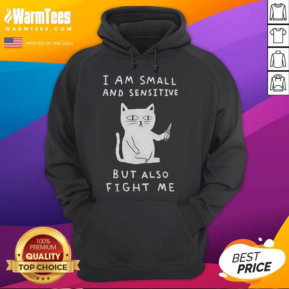 Cute 'I Am Small and Sensitive But Also Fight Me' Cat Hoodie, featuring an adorable cat design perfect for feline lovers.