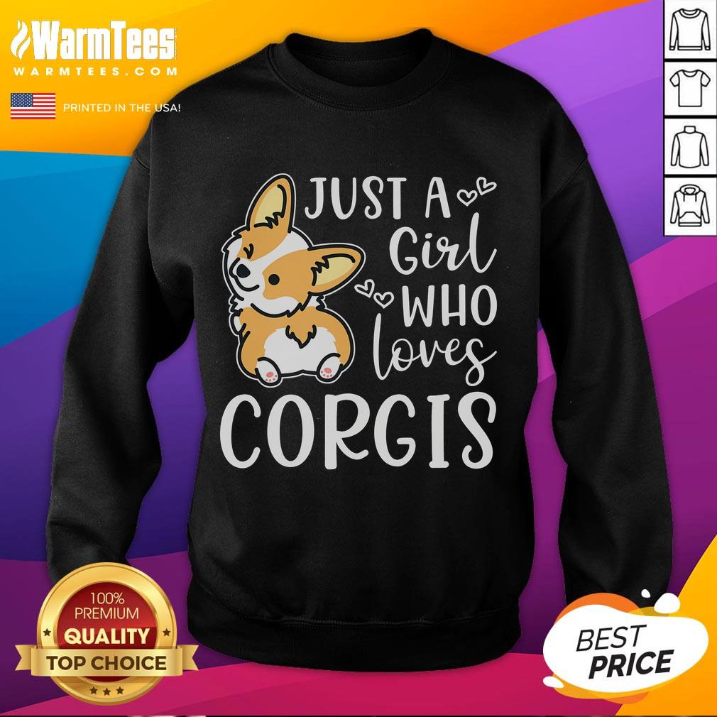 Cute girl wearing a corgi sweatshirt, showcasing her love for corgis with a playful smile and vibrant colors.