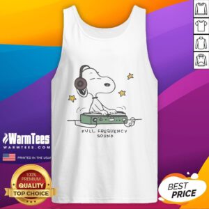 Adorable Snoopy DJ graphic on a full frequency sound tank top, perfect for music lovers and Peanuts fans.