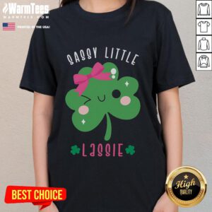 Cute St. Patrick's Day sassy little lassie ladies tee with vibrant green design and festive shamrock accents.