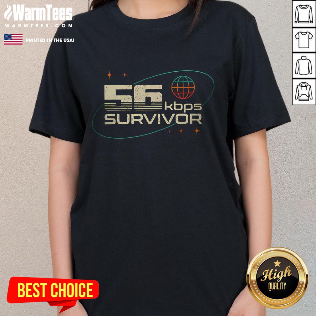 Funny 56kbps Survivor Retro Ladies Tee featuring vintage design and playful graphics for nostalgic fashion lovers.