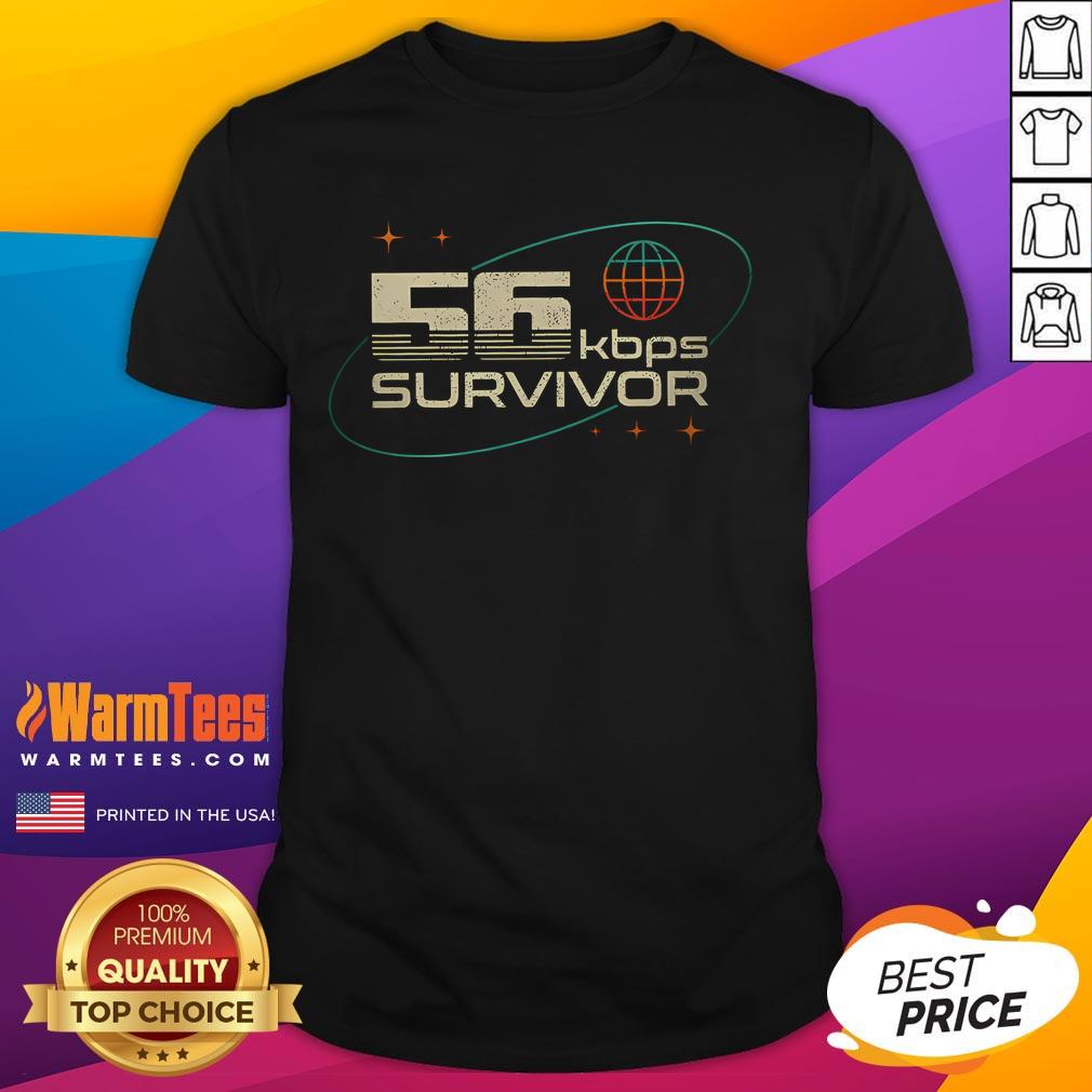Funny 56Kbps Survivor Retro T-Shirt featuring a nostalgic 90s internet design for tech enthusiasts and vintage lovers.