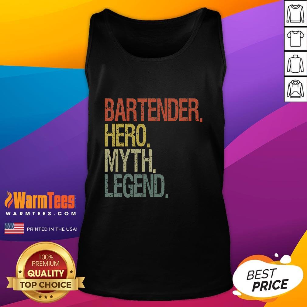 Funny bartender hero myth legend vintage tank top featuring humorous graphics and a stylish design for casual wear.