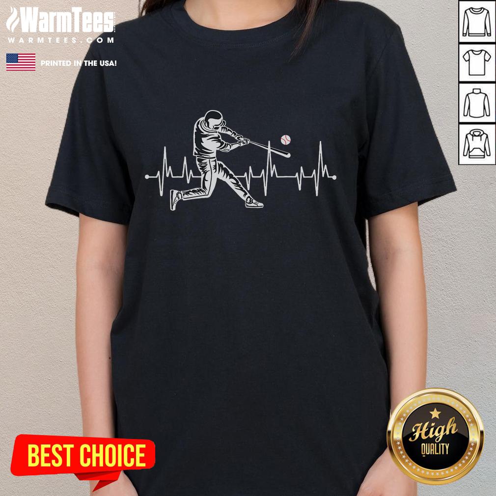 Funny baseball heartbeat ladies tee design featuring a playful heartbeat line and baseball graphics for sports fans.