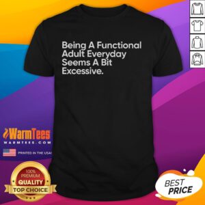 Alt Text: Funny Being A Functional Adult Everyday Seems A Bit Excessive T-Shirt design featuring humorous text on a casual tee.