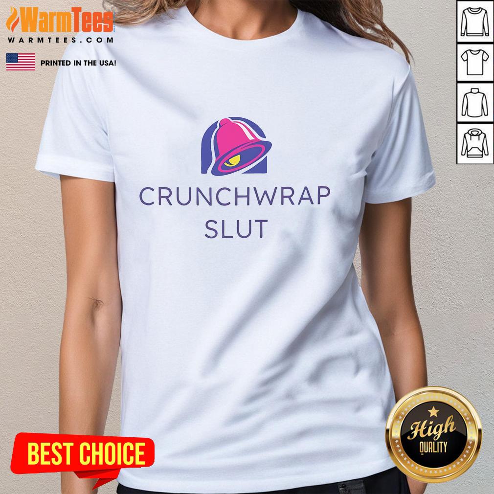 Funny Bell Parody Crunchwrap Slut Ladies Tee featuring a humorous graphic design and vibrant colors.