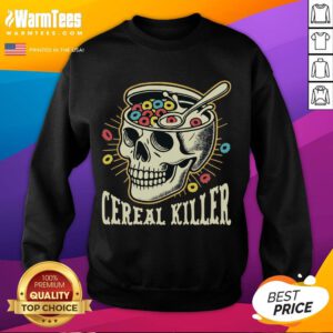 Funny Cereal Killer Skull Sweatshirt featuring a playful skull design with cereal bowl, perfect for quirky fashion lovers.