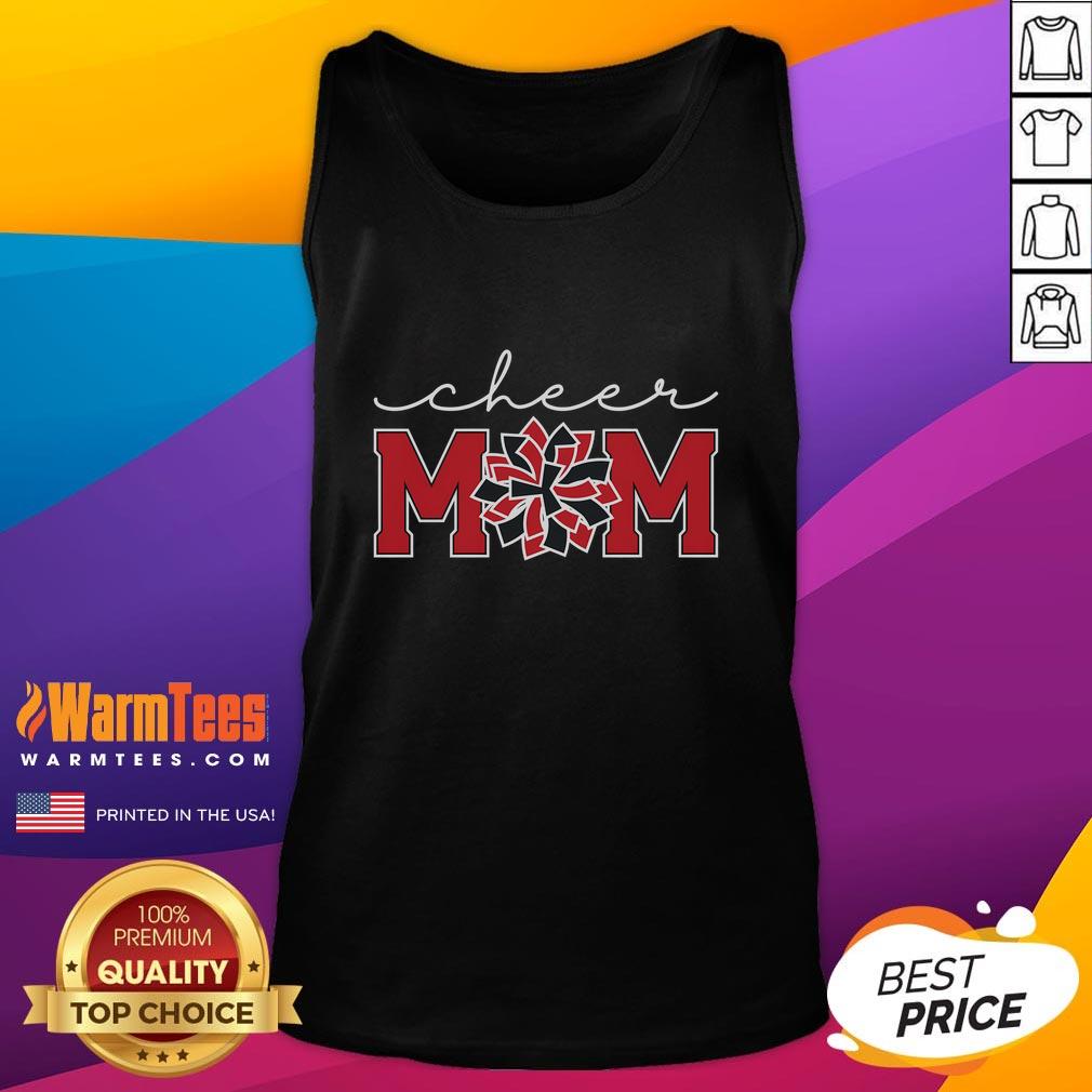 Funny Cheer Squad Mom wearing a vibrant cheerleading spirit squad tank top, showcasing team spirit and humor.