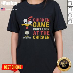 Funny Chicken Game tee featuring a chicken family design, perfect for ladies who love humorous chicken-themed apparel.