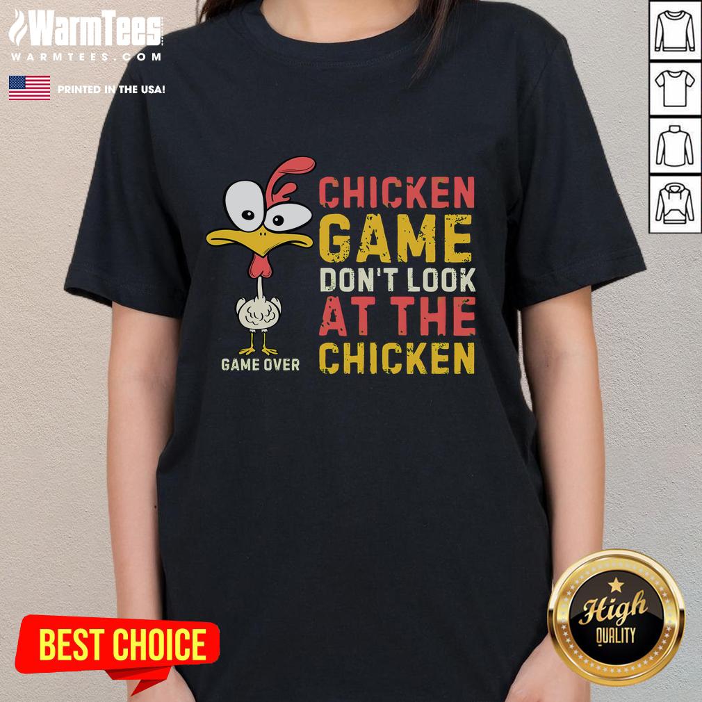 Funny Chicken Game tee featuring a chicken family design, perfect for ladies who love humorous chicken-themed apparel.