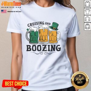 Funny Cruising and Boozing St. Patrick's Day ladies tee featuring a playful design perfect for festive celebrations.