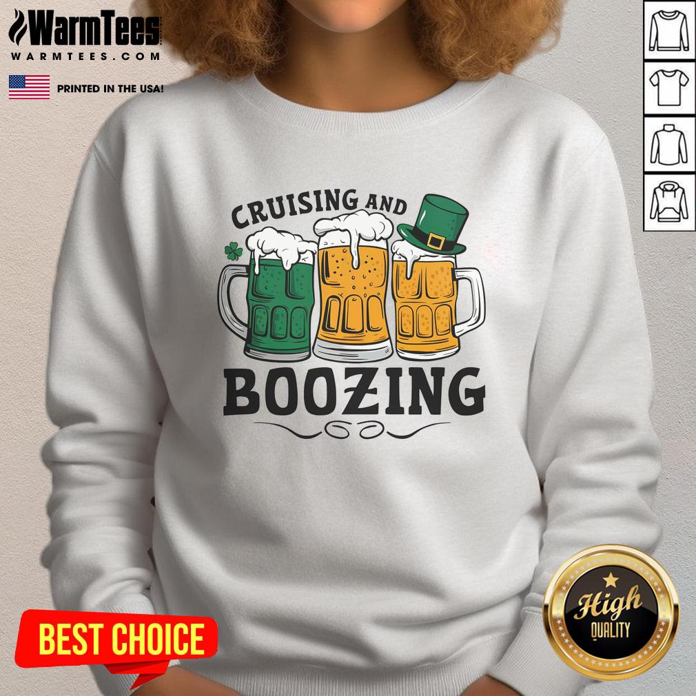 Funny Cruising and Boozing St. Patrick's Day sweatshirt design featuring playful graphics and festive colors.