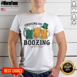 Alt Text: Funny Cruising and Boozing St Patrick's Day T-Shirt featuring playful shamrock graphics and festive text design.