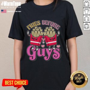 Funny Cute Valentine's Day Fries Before Guys Ladies Tee with playful design and vibrant colors for a fun holiday outfit.