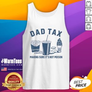 Funny dad in tank top humorously checking food, showcasing 'Funny Dad Tax' vibe with a lighthearted touch.
