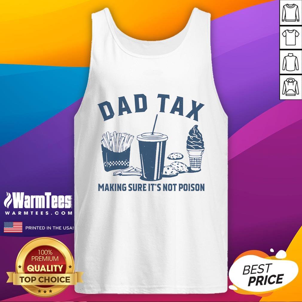 Funny dad in tank top humorously checking food, showcasing 'Funny Dad Tax' vibe with a lighthearted touch.