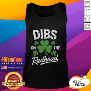 Alt Text: Funny Dibs on the Redhead St. Patrick's Day tank top featuring a whimsical design perfect for festive celebrations.